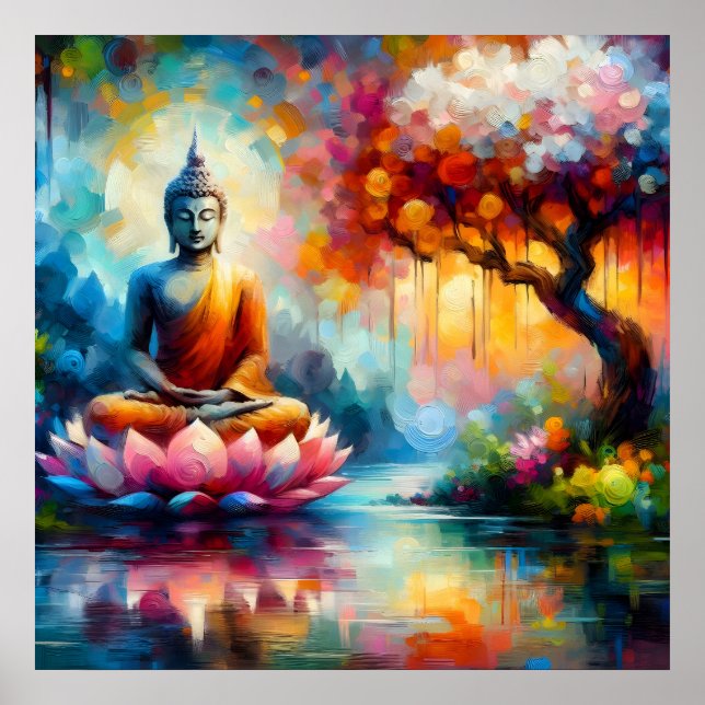 Colourful Brush Strokes Buddha Painting Poster (Front)