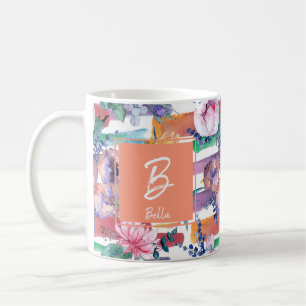 Colourful Brush Strokes Monogram Floral Mug