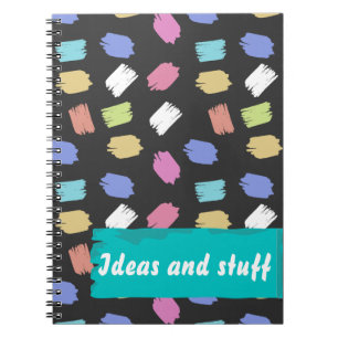 Colourful Brush Strokes on Black Ideas Notebook