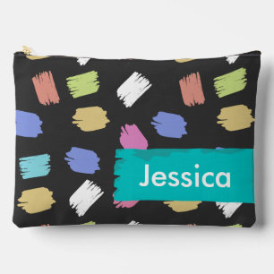 Colourful Brush Strokes on Black Personalised Accessory Pouch