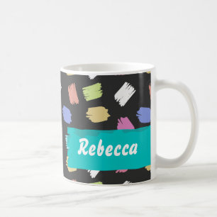 Colourful Brush Strokes on Black Personalised Coffee Mug