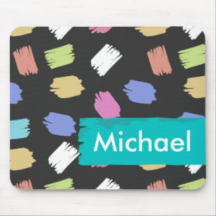 Colourful Brush Strokes on Black Personalised Mouse Mat