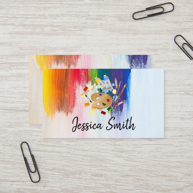 Colourful | Brush Strokes | Paints and Palette Business Card (Front/Back In Situ)