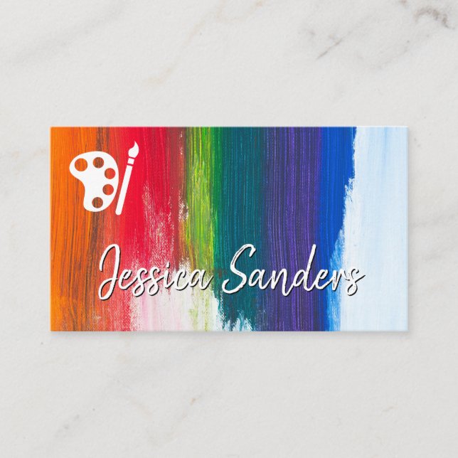 Colourful | Brush Strokes | Palette and Brush Business Card (Front)