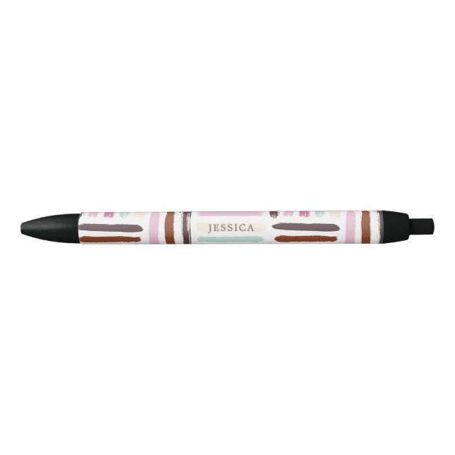 Colourful Brush Strokes Personalised Black Ink Pen (Front)