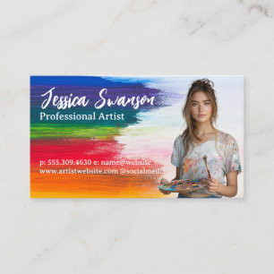 Colourful Brush Strokes   Young Woman Artist Business Card