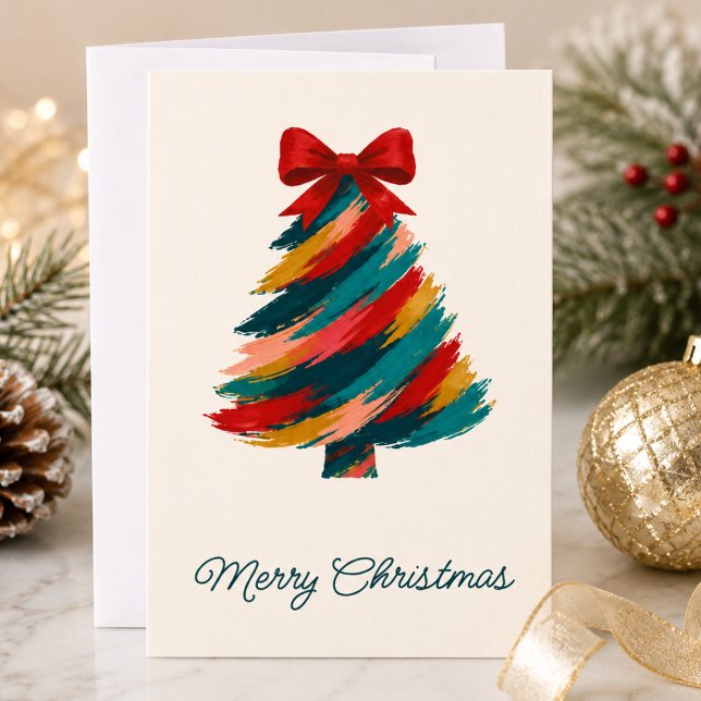 Colourful Brushstroke Christmas Tree Holiday Card (Creator Uploaded)