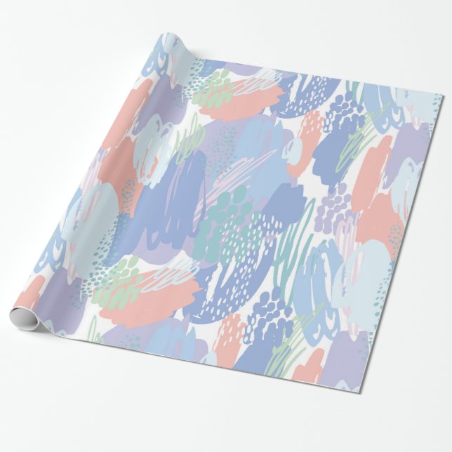 Colourful brushstrokes abstract pattern wrapping paper (Unrolled)