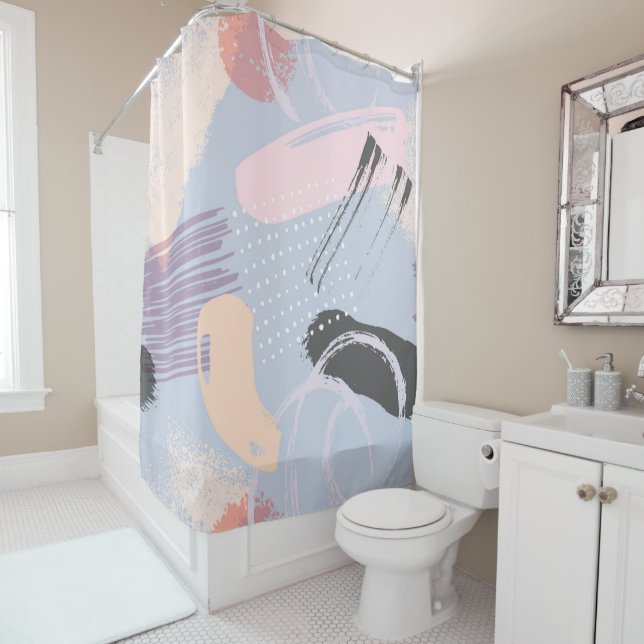 Colourful brushstrokes artsy composition shower curtain (In Situ)