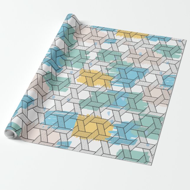 Colourful brushstrokes black geometric pattern ove wrapping paper (Unrolled)