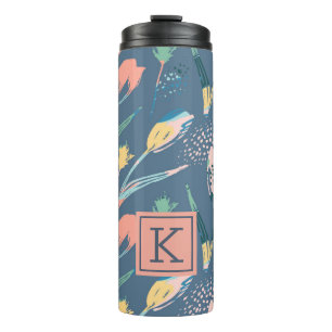 Colourful brushstrokes flowers illustration patter thermal tumbler