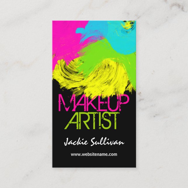 Colourful Brushstrokes Makeup Artist Business Card (Front)