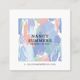 Colourful brushstrokes & scribbles pattern square business card