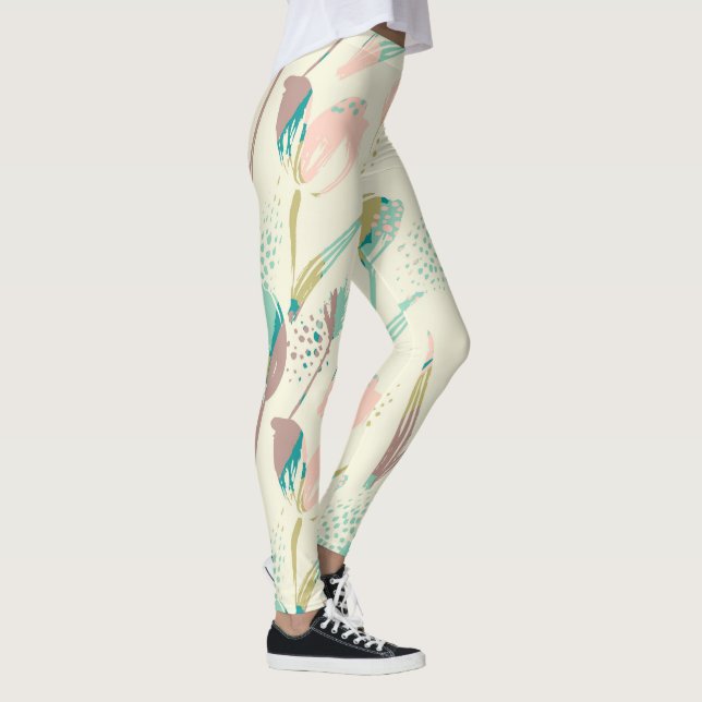 Colourful brushstrokes tulips pattern leggings (Right)