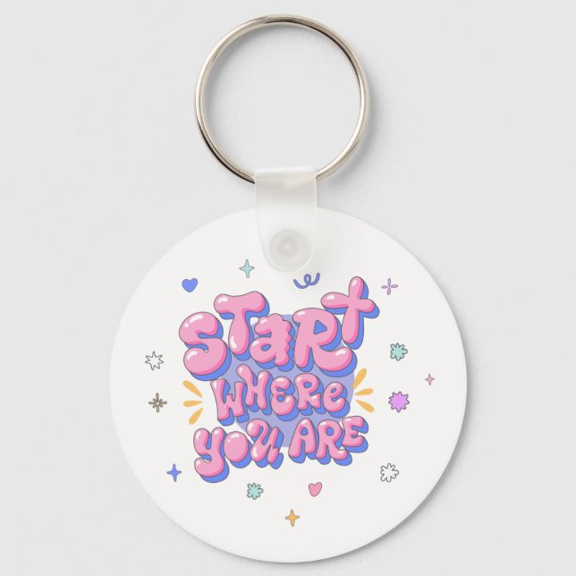 Colourful Bubble Letter Quote Key Ring (Front)