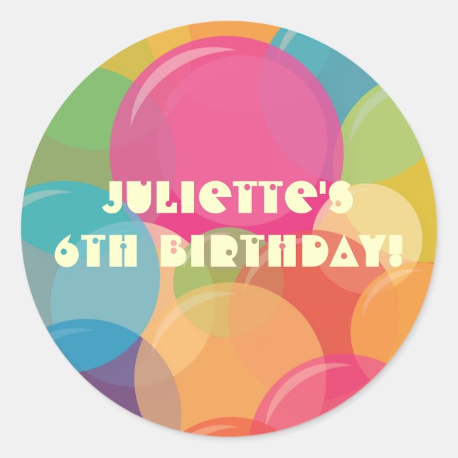 Colourful Bubble Party Birthday Favour Stickers (Front)