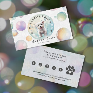 Colourful Bubble Suds Watercolor Puppy Dog Groomer Loyalty Card