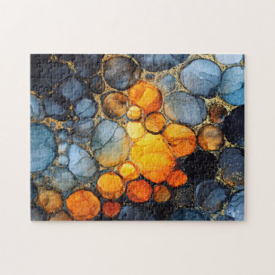 Colourful Bubble Texture with Gold Fluid Art Jigsaw Puzzle