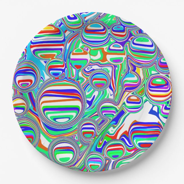 Colourful Bubbles Abstract Digital Art  Paper Plate (Front)