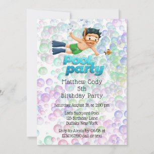 Colourful Bubbles Pool Party Birthday Party Invitation