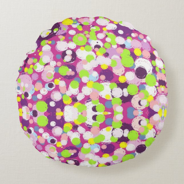 Colourful bubbles round cushion (Front)