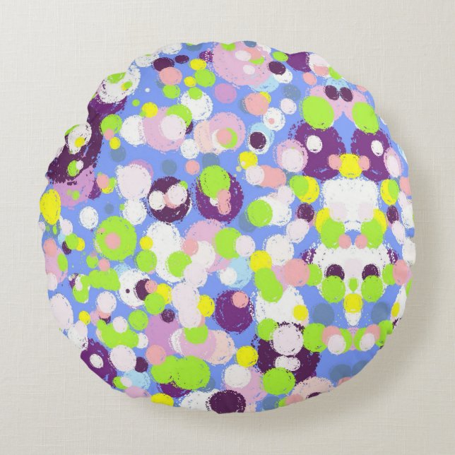 Colourful bubbles round cushion (Front)