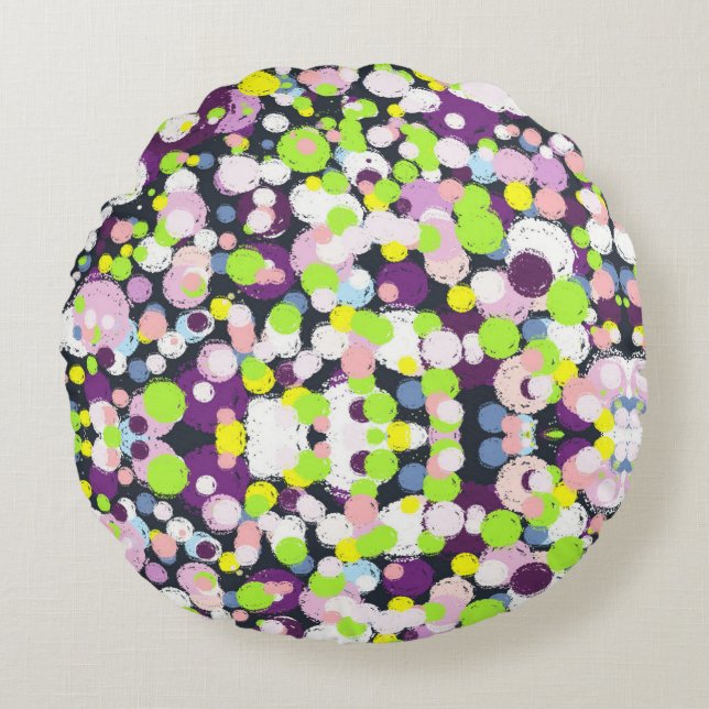 Colourful bubbles round cushion (Front)