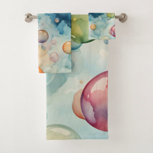 Colourful Bubbles Watercolor Art Bath Towel Set
