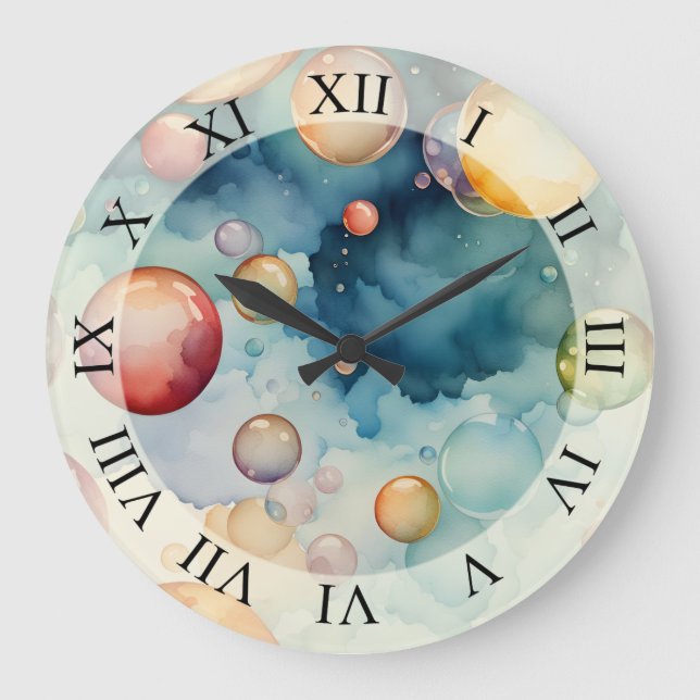 Colourful Bubbles Watercolor Art  Large Clock (Front)
