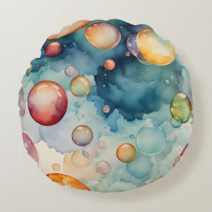 Colourful Bubbles Watercolor Art Round Cushion