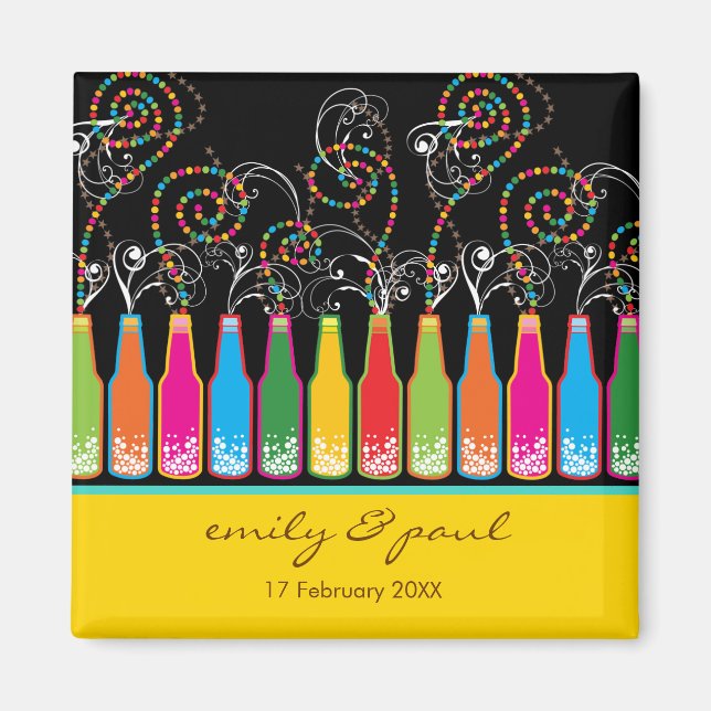 Colourful Bubbly Bottles Celebrations Save The Dat Magnet (Front)