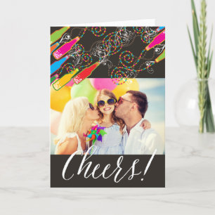 Colourful Bubbly Bottles Cheers Fun New Year Photo Holiday Card