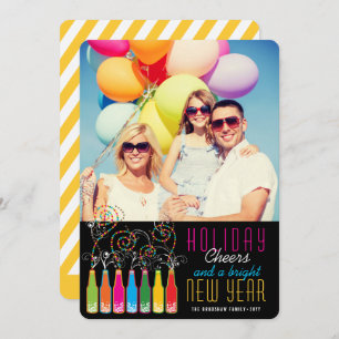 Colourful Bubbly Bottles Cheers New Year Photo Holiday Card