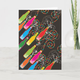 Colourful Bubbly Bottles Modern Cheers Fun New Yea Holiday Card