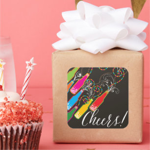 Colourful Bubbly Bottles Modern Cheers Fun New Yea Square Sticker
