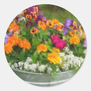 Colourful Bucket of Flowers Classic Round Sticker
