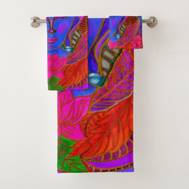 Colourful Buddha Bathroom Towel Set, Buddha Decor (Insitu)