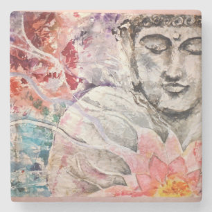 Colourful Buddha Lotus Stone Coaster