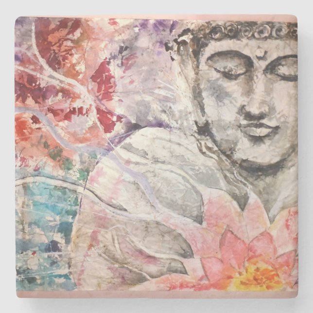 Colourful Buddha Lotus Stone Coaster (Front)