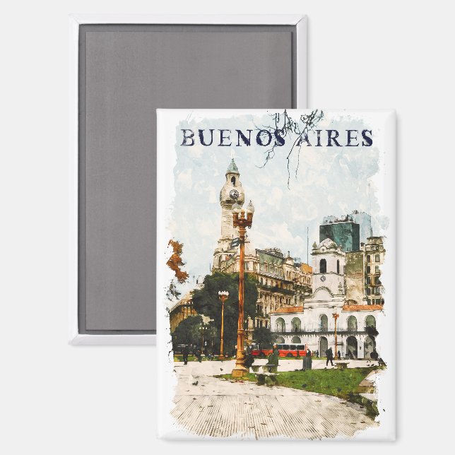 Colourful Buenos Aires Argentina Skyline Magnet (Front/Back)