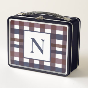 Colourful Buffalo Plaid Monogram Metal Lunch Box