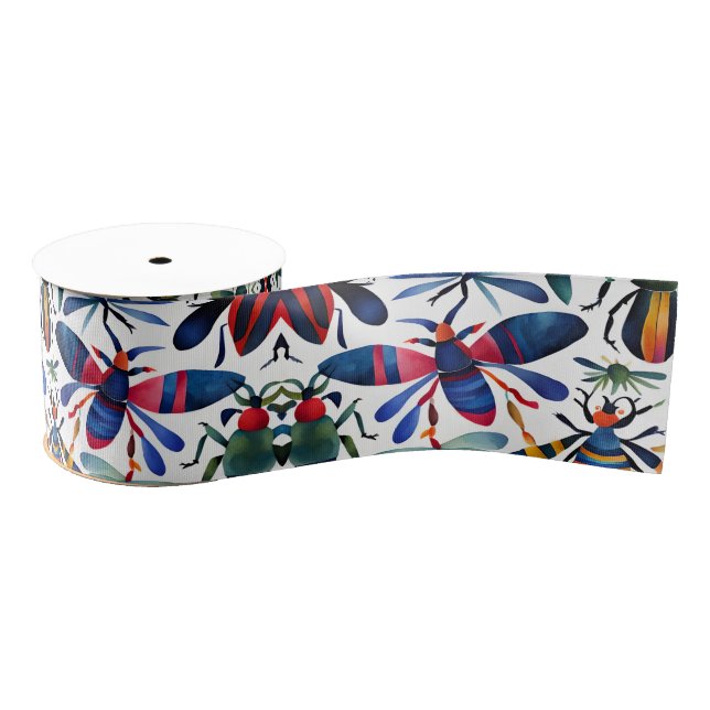 Colourful Bugs Whimsical Insects Art  Grosgrain Ribbon (Spool)