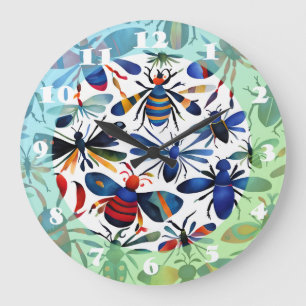 Colourful Bugs Whimsical Insects Art  Large Clock