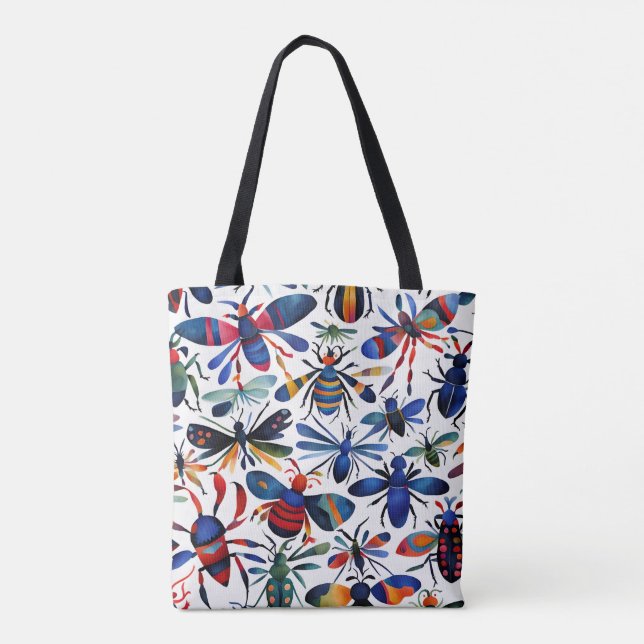 Colourful Bugs Whimsical Insects Art  Tote Bag (Back)