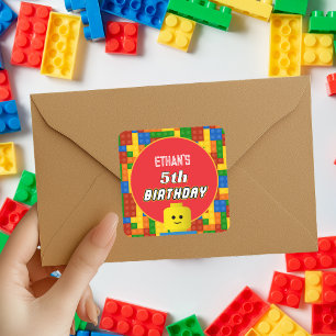 Colourful Builder Themed Birthday Kids Party Square Sticker