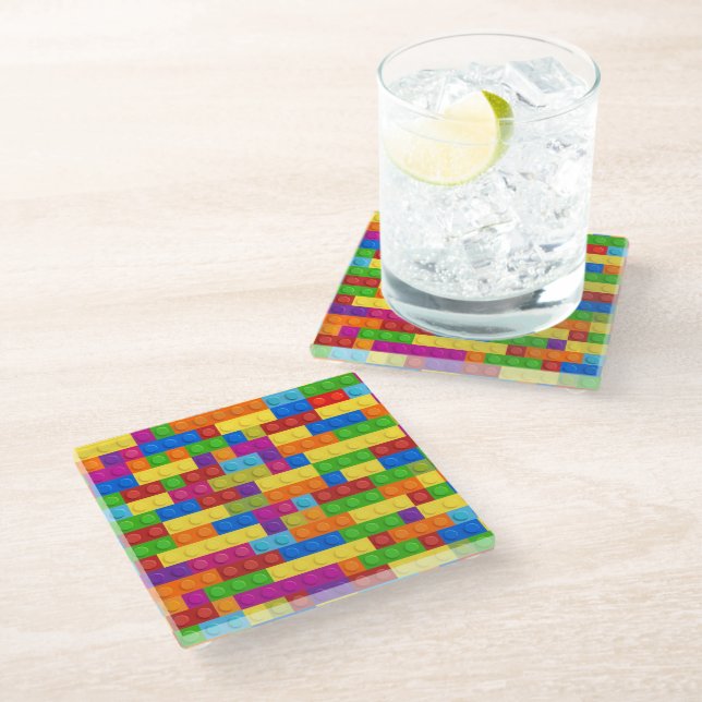 Colourful Building Block Pattern Glass Coaster (Angled)