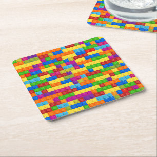 Colourful Building Block Pattern Square Paper Coaster