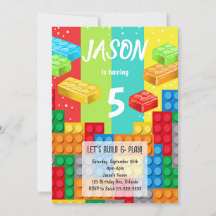 Colourful Building Blocks Birthday Invitation