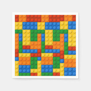 Colourful building  blocks birthday party napkin
