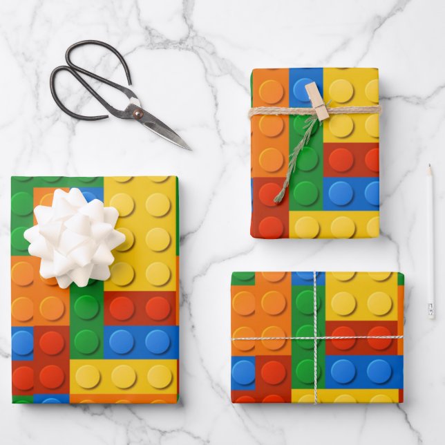 Colourful Building Blocks Birthday Wrapping Paper Sheet (Front)